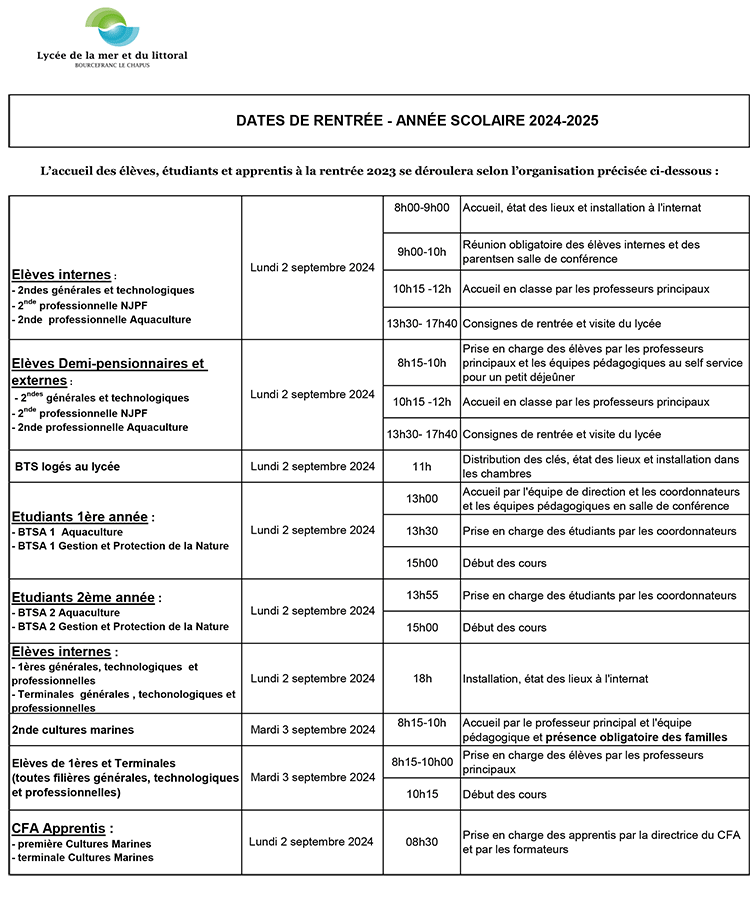 Dates de rentrée des élèves, étudiants et apprentis